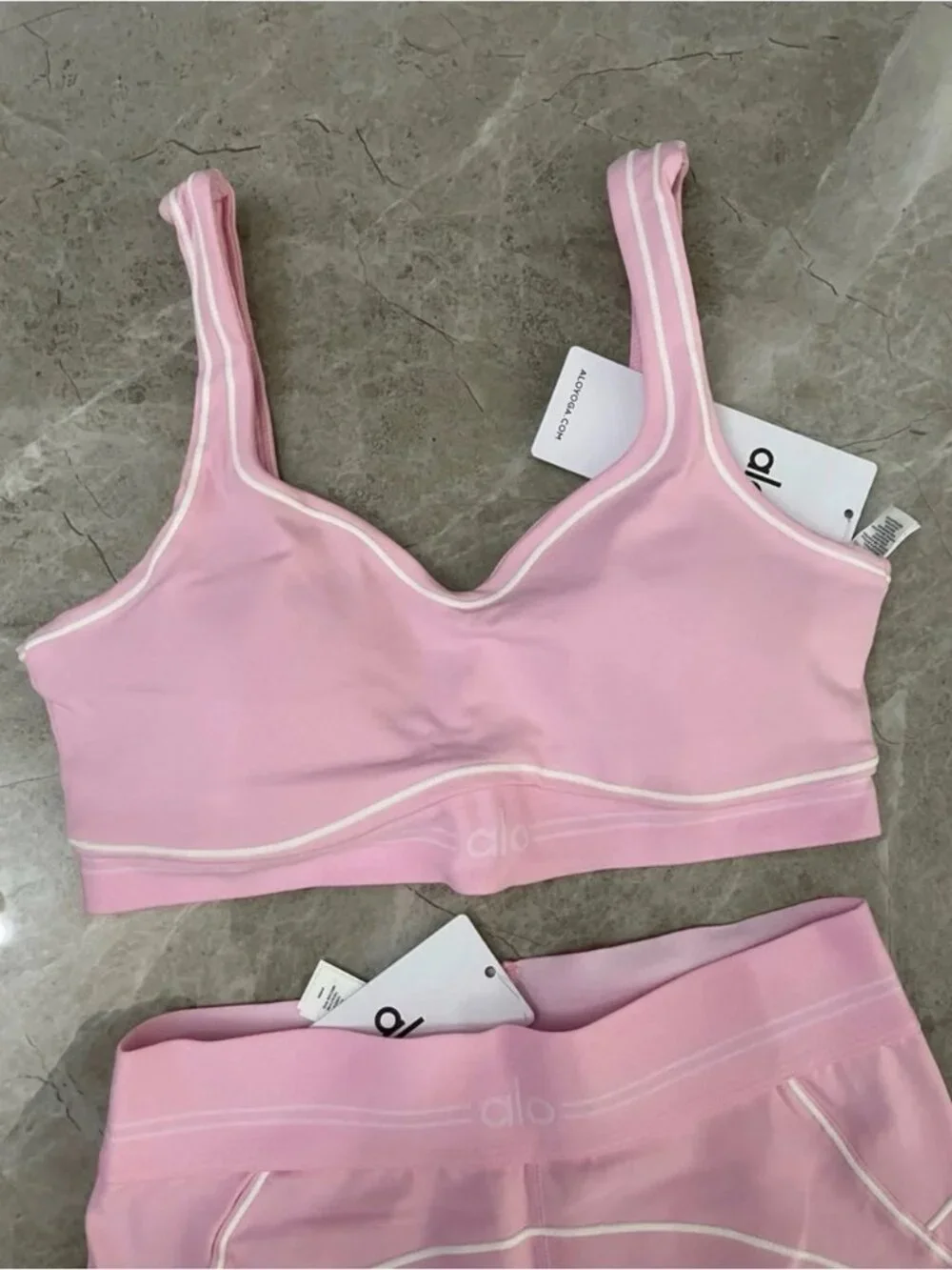 ALO Yoga Pink Seam-Detail Leggings & Bralette Set